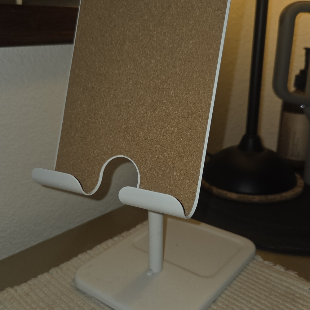 Adjustable Tablet Stand With Accessory Hanger And Cork Surface - Silver & White - Picture 8 of 10